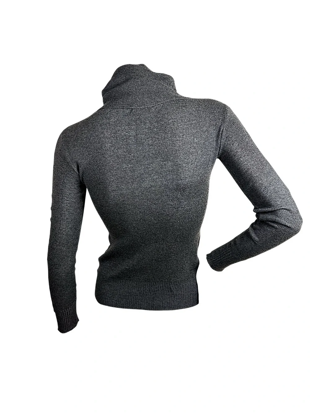 CHANEL Vintage Fall 2008 Grey CC Logo Lace Sleeve Turtleneck Sweater